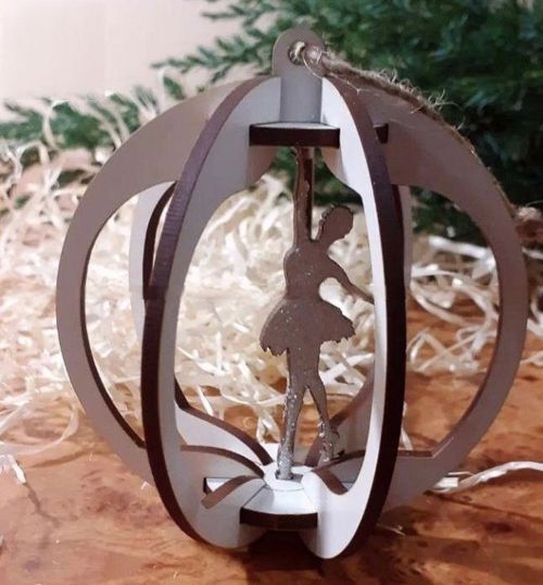 طرح عروسک بالرین کریسمس تزئینی لیزری - 3d bauble ballerina christmas ornament laser cut ve - برای دستگاه CNC چوب و لیزر (سی ان سی)