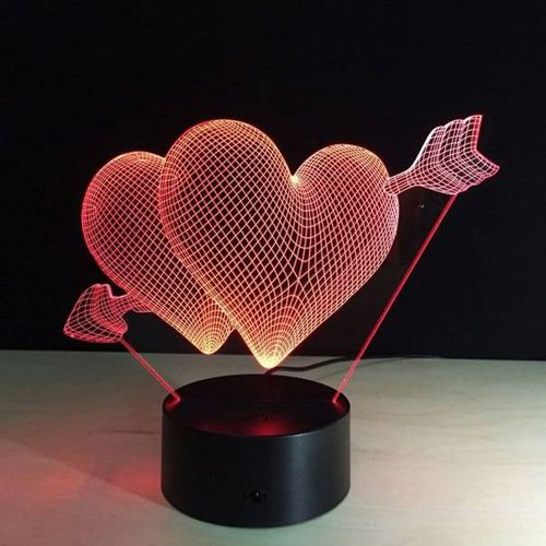 طرح قلب شب نور با توهم سه بعدی - 3d illusion led heart night light ve - برای دستگاه CNC چوب و لیزر (سی ان سی)