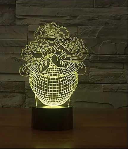 طرح 3d-rose-flower-vase-night-light-for-laser-cutting