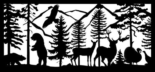 طرح دو خرس عقاب دو گوزن بوقلمون پلاسما هنر - 28 x 60 two bears eagle two deer turkeys plasma art - برای دستگاه CNC چوب و لیزر (سی ان سی)
