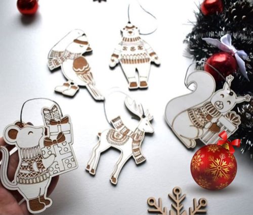 طرح تزئینات کریسمس حیوانات لیزری - animal christmas ornaments laser cut ve - برای دستگاه CNC چوب و لیزر (سی ان سی)