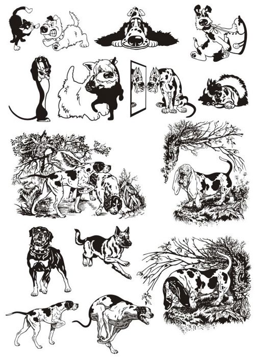 طرح حیوانات سیلوئت سگ‌ها برچسب - animals silhouette dogs sticker ve - برای دستگاه CNC چوب و لیزر (سی ان سی)