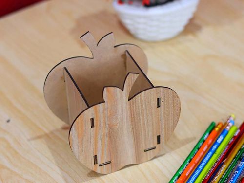 طرح جا مداد سیب شکل پایه خودکار میلی‌متری لیزر - apple shape pencil holder pen stand 3mm laser cut - برای دستگاه CNC چوب و لیزر (سی ان سی)