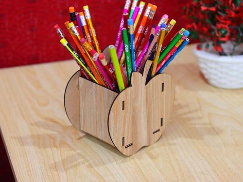 طرح جا مداد سیب شکل قلم پایه میلی متری برش لیزری - apple shape pencil holder pen stand 3mm laser cut ve - برای دستگاه CNC چوب و لیزر (سی ان سی)