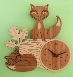 طرح یک ساعت با دو روباه برای برش لیزر cnc - a watch with two foxes for laser cut cnc - برای دستگاه CNC چوب و لیزر (سی ان سی)