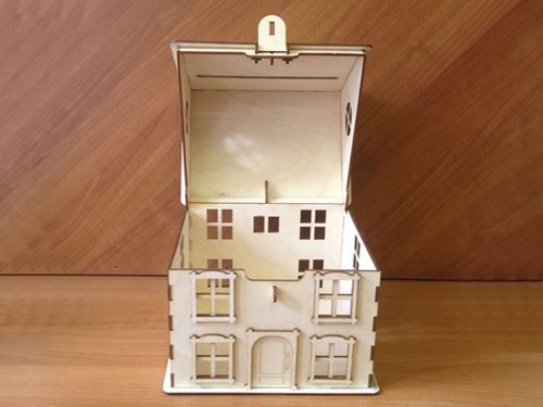 طرح بانک به شکل یک خانه برای برش لیزری - bank layout in the shape of a house for laser cutting ve - برای دستگاه CNC چوب و لیزر (سی ان سی)