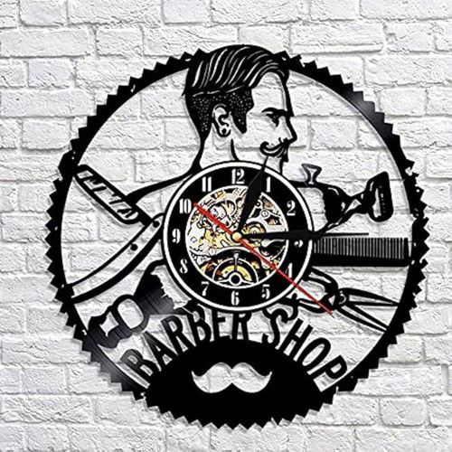 طرح لوگوی آرایشگر، دیواری هنری وینیل ساعت ضبط برش لیزری - barber logo wall art vinyl record clock laser cut ve - برای دستگاه CNC چوب و لیزر (سی ان سی)