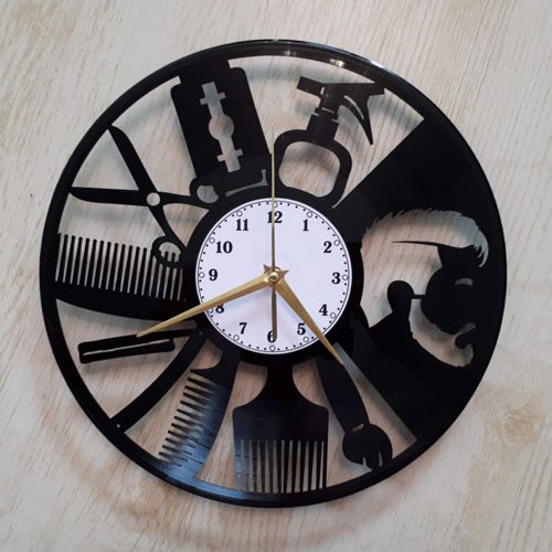 طرح ساعت دیواری با لوگوی آرایشگاه زنانه لیزری - barber shop logo wall clock laser cut ve - برای دستگاه CNC چوب و لیزر (سی ان سی)