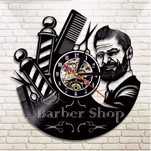 طرح ساعت دیواری وینیل آرایشگاه لیزری - barbershop vinyl wall clock laser cut ve - برای دستگاه CNC چوب و لیزر (سی ان سی)