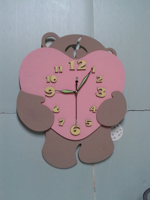 طرح ساعت دیواری طرح خرس قلب برش لیزری سه بعدی پازل - bear heart wall clock laser cut 3d puzzle ve - برای دستگاه CNC چوب و لیزر (سی ان سی)