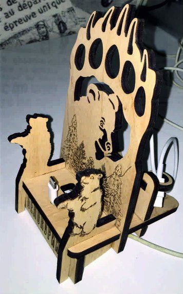 طرح پایه گوشی خرسی برای برش لیزری - bear phone stand for laser cutting ve - برای دستگاه CNC چوب و لیزر (سی ان سی)