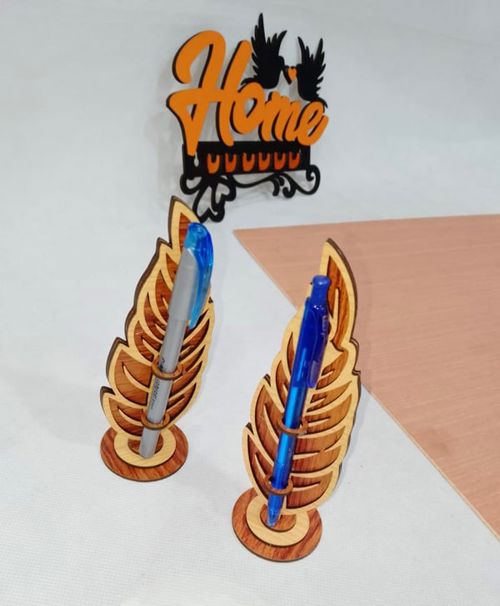 طرح جا قلمی پر پرنده پایه میز اداری سازماندهنده میلیمتر برش لیزر - bird feather pen holder stand office desk organizer 3mm laser cut jpeg - برای دستگاه CNC چوب و لیزر (سی ان سی)