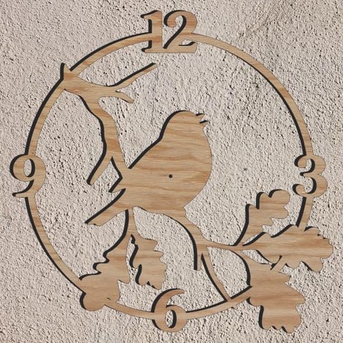 طرح ساعت دیواری چوبی طرح پرنده روی شاخه لیزری - bird on branch wooden wall clock plan laser cut ve - برای دستگاه CNC چوب و لیزر (سی ان سی)