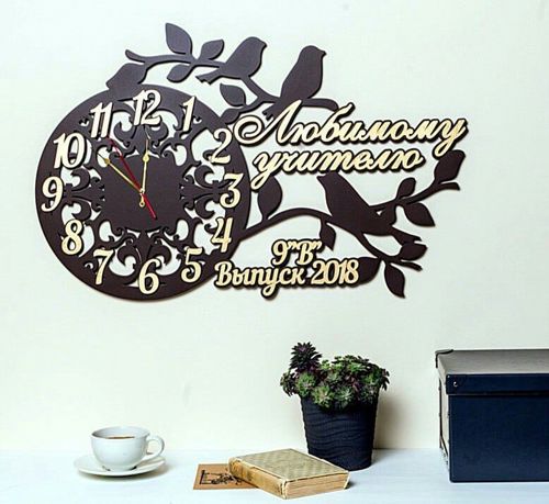 طرح ساعت دیواری چوبی پرندگان روی شاخه‌ها برای بهترین معلم برش لیزری - birds on branches wooden wall clock for best teacher laser cut ve - برای دستگاه CNC چوب و لیزر (سی ان سی)