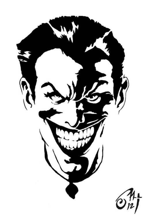 طرح شابلون سیاه و سفید جوکر - black and white joker stencil - برای دستگاه CNC چوب و لیزر (سی ان سی)