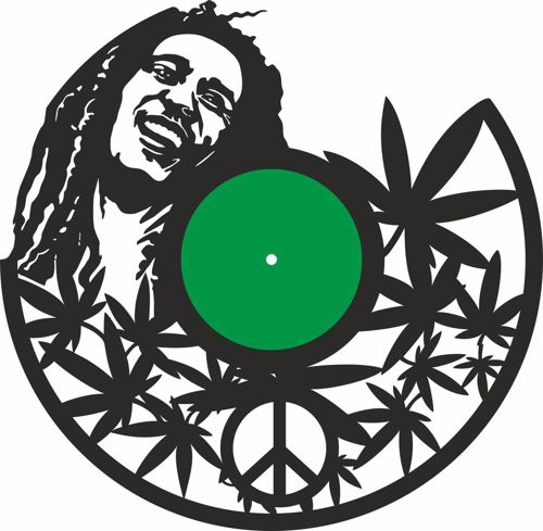 طرح ساعت دیواری صفحه وینیل باب مارلی برش لیزری - bob marli vinyl record wall clock laser cutting ve - برای دستگاه CNC چوب و لیزر (سی ان سی)