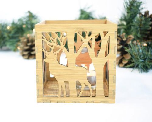طرح چراغ جعبه‌ای گوزن در جنگل برای برش لیزری - box lamp deer in the forest for laser cutting ve - برای دستگاه CNC چوب و لیزر (سی ان سی)