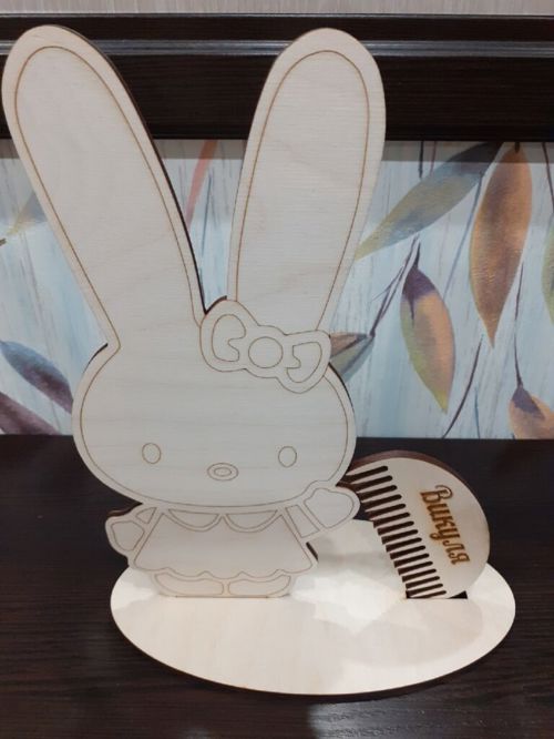 طرح گیره موی خرگوشی با شانه چوبی مخصوص برش لیزری ( لیزری) - bunny hair tie stand with wooden hair comb for laser cutting - برای دستگاه CNC چوب و لیزر (سی ان سی)