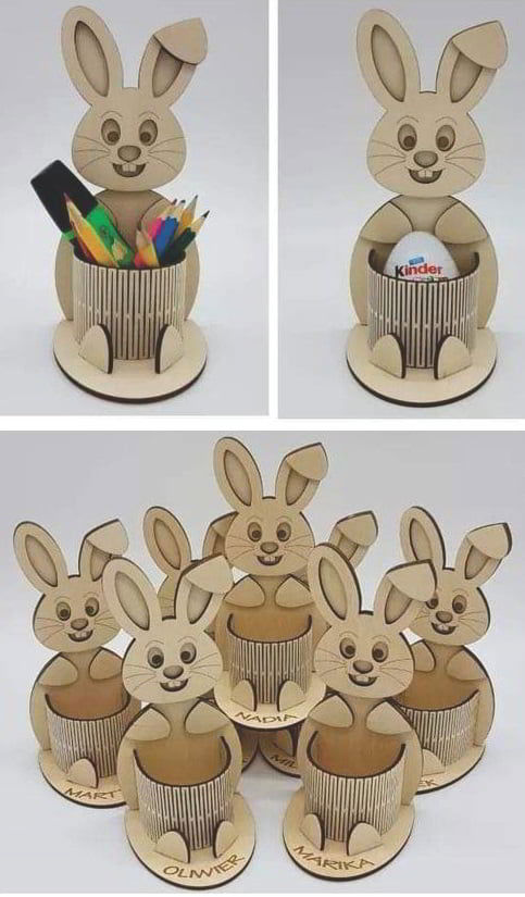 طرح جا خودکاری اسم حیوان شخصی میز اداری سازماندهنده برش لیزری - bunny pen holder office desk organizer laser cut - برای دستگاه CNC چوب و لیزر (سی ان سی)