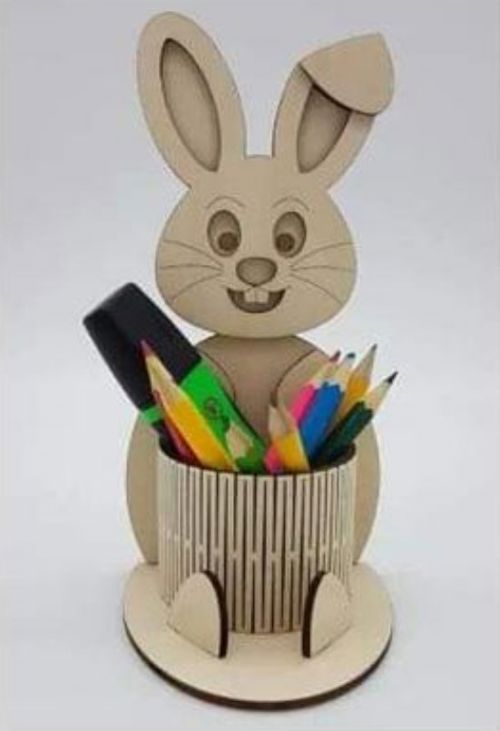 طرح جای قلم خرگوش اسم حیوان و جانبی لولا برش لیزری - bunny rabbit pen holder living hinge laser cut ve - برای دستگاه CNC چوب و لیزر (سی ان سی)