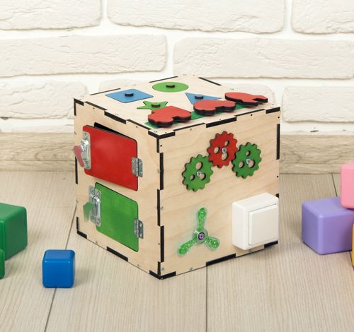 طرح اسباب‌بازی چوبی مکعبی شلوغ برای برش لیزری - busy cube wooden toy for laser cut ve - برای دستگاه CNC چوب و لیزر (سی ان سی)