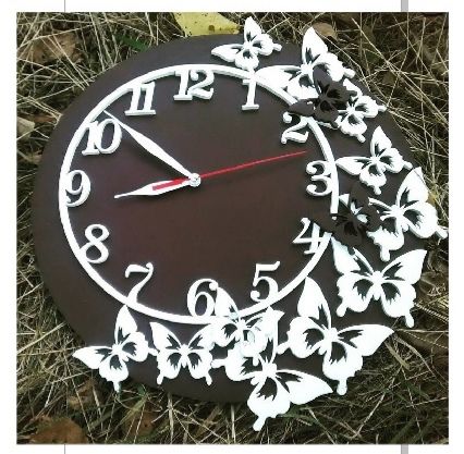 طرح ساعت دیواری پروانه‌ای گل - butterflies wall clock ve - برای دستگاه CNC چوب و لیزر (سی ان سی)