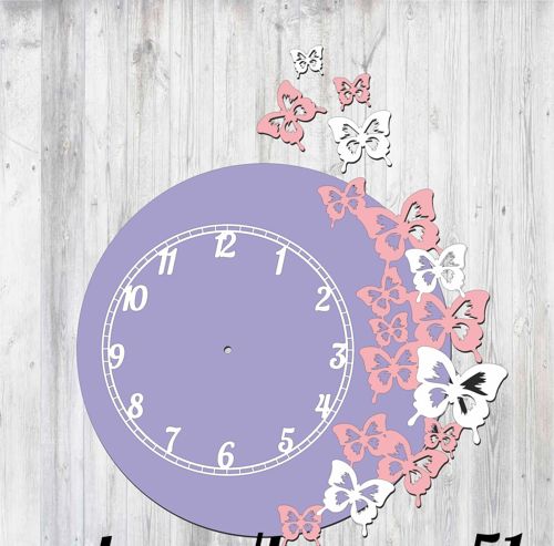 طرح ساعت پروانه‌ای برش لیزری - butterfly clock design laser cut ve - برای دستگاه CNC چوب و لیزر (سی ان سی)