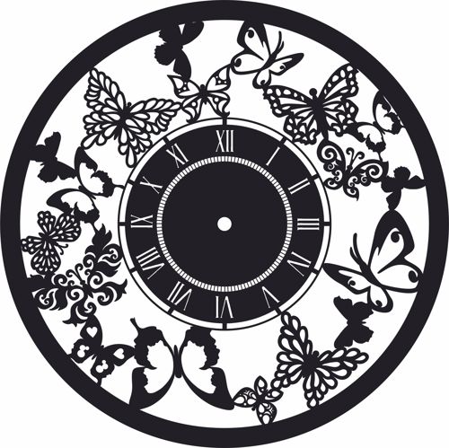 طرح ساعت دیواری پروانه‌ای دکوراسیون منزل پروانه - butterfly wall clock home decor - برای دستگاه CNC چوب و لیزر (سی ان سی)