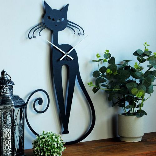 طرح ساعت دیواری طرح گربه کارتونی برای دکوراسیون منزل لیزری - cartoon cat wall clock for home decor laser cut ve - برای دستگاه CNC چوب و لیزر (سی ان سی)