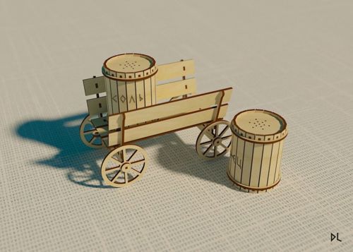 طرح‌ها و نقشه‌های گاری با بشکه برای برش لیزری - cart with barrel drawings and layouts for laser cutting ve - برای دستگاه CNC چوب و لیزر (سی ان سی)