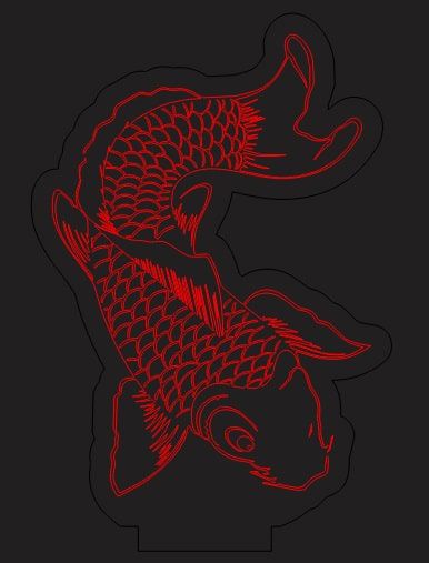 طرح گربه ماهی سه بعدی توهم لامپ چراغ شب حکاکی لیزری - cat fish 3d illusion lamp night light laser engraving ve - برای دستگاه CNC چوب و لیزر (سی ان سی)