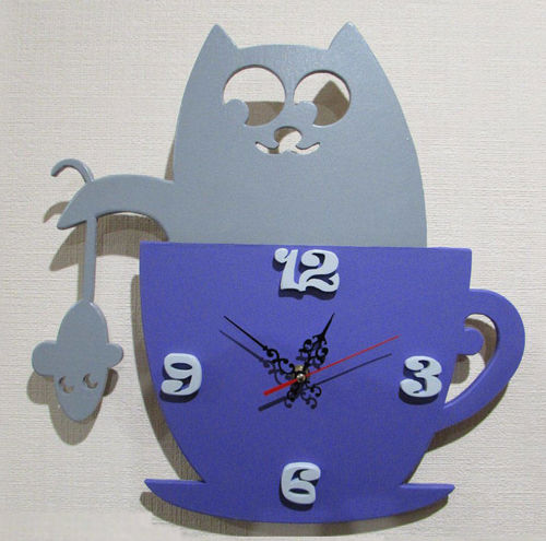 طرح ساعت دیواری بچه‌گانه طرح گربه و موش لیزری مخصوص کودکان - cats and mice children wall clock laser cut ve - برای دستگاه CNC چوب و لیزر (سی ان سی)