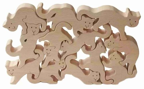 طرح گربه‌ها پازل - cats puzzle ve - برای دستگاه CNC چوب و لیزر (سی ان سی)