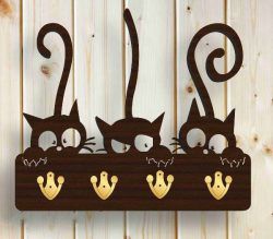 طرح گربه‌ای با قلاب آویزان - cat with a hanging hook - برای دستگاه CNC چوب و لیزر (سی ان سی)