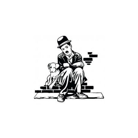 طرح چارلی چاپلین چارلوت زندگی سگی برچسب - charlie chaplin charlot dog life sticker - برای دستگاه CNC چوب و لیزر (سی ان سی)