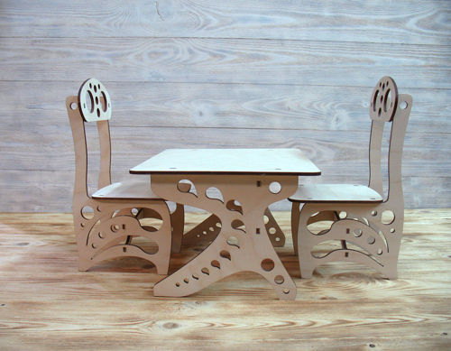 طرح میز صندلی کودکانه برش لیزری - childrens chair table laser cut ve - برای دستگاه CNC چوب و لیزر (سی ان سی)