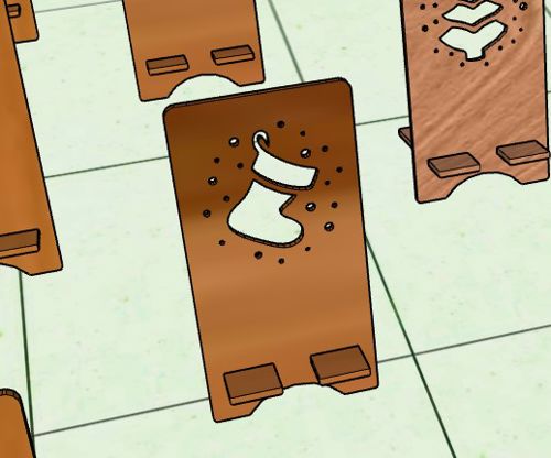 طرح پایه موبایل جوراب کریسمس برش لیزری - christmas stocking cell phone stand laser cut - برای دستگاه CNC چوب و لیزر (سی ان سی)