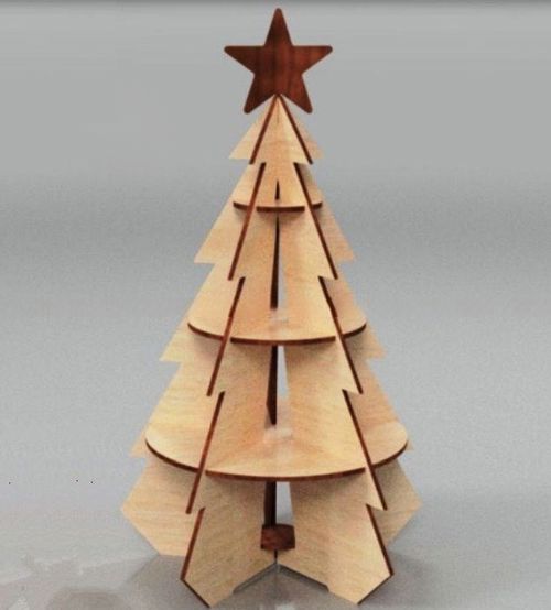طرح درخت کریسمس با ستاره برش لیزری - christmas tree with star laser cut ve - برای دستگاه CNC چوب و لیزر (سی ان سی)
