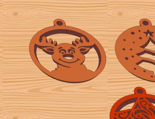 طرح درخت کریسمس چوبی گوزن شمالی تزئینی آویزان اسباب بازی برش لیزری - christmas tree wooden reindeer ornament hanging bauble toy laser cut - برای دستگاه CNC چوب و لیزر (سی ان سی)