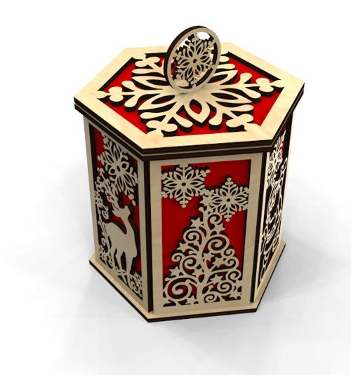 طرح جعبه هدیه چوبی تزئینی کریسمس - christmas wooden decorative gift box ve - برای دستگاه CNC چوب و لیزر (سی ان سی)