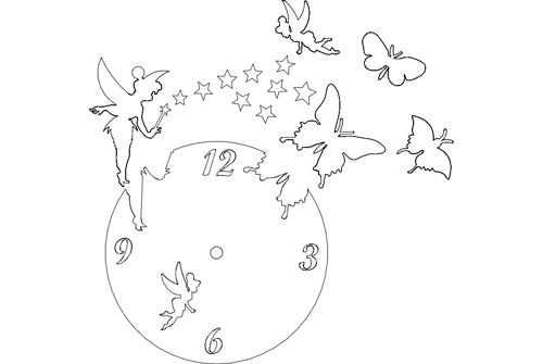 طرح ساعت پروانه پری - clock butterfly fairy - برای دستگاه CNC چوب و لیزر (سی ان سی)