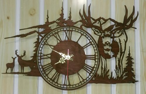 طرح گوزن ساعتی در کوهستان عکس - clock deer in the mountains - برای دستگاه CNC چوب و لیزر (سی ان سی)