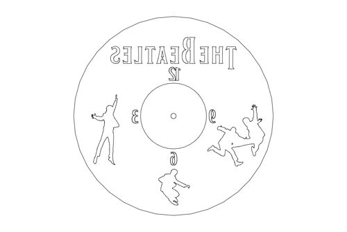 طرح ساعت روی یک ضبط بیتلز - clock on a record beatles - برای دستگاه CNC چوب و لیزر (سی ان سی)