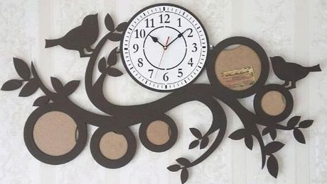 طرح ساعت با قاب عکس خانوادگی - clock with family photo frames ve - برای دستگاه CNC چوب و لیزر (سی ان سی)