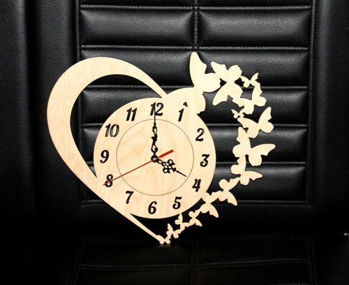 طرح ساعت با قلب و پروانه برای برش لیزری - clock with heart and butterflies for laser cut ve - برای دستگاه CNC چوب و لیزر (سی ان سی)