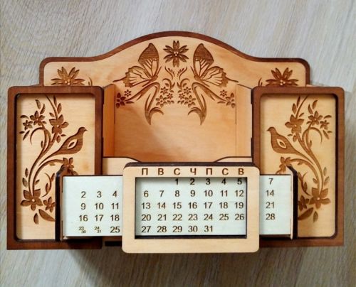طرح میز سازماندهی برش لیزر cnc همراه با تقویم - cnc laser cut desk organizer with calendar ve - برای دستگاه CNC چوب و لیزر (سی ان سی)