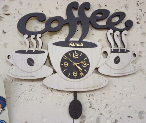 طرح ساعت دیواری فنجان قهوه برای برش لیزری - coffee cup wall clock for laser cutting ve - برای دستگاه CNC چوب و لیزر (سی ان سی)