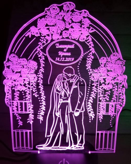طرح زن و شوهر شخصی 3D توهم لامپ برش لیزری قالب - couple personalized 3d illusion lamp laser cutting template - برای دستگاه CNC چوب و لیزر (سی ان سی)