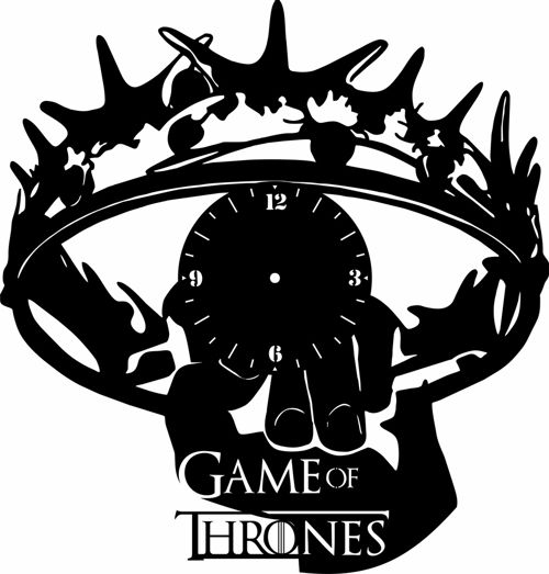 طرح لوگوی تاج بازی تاج و تخت ساعت - crown logo game of thrones clock ve - برای دستگاه CNC چوب و لیزر (سی ان سی)