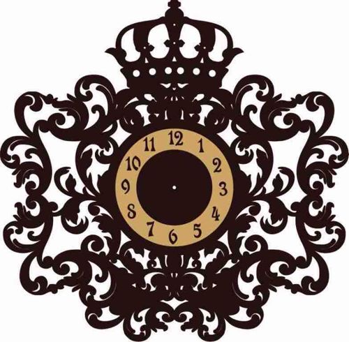 طرح ساعت دیواری طرح تاج طلا طلا - crown monogram wall clock ve - برای دستگاه CNC چوب و لیزر (سی ان سی)